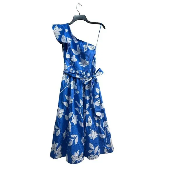 J.Crew Blue & White Floral One-Shoulder Dress Size 2 - Picture 2 of 15